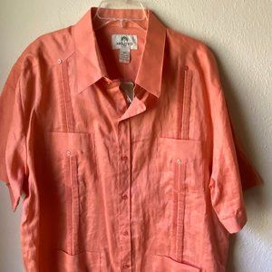 NEW Mojito 100% Linen Peach Cuban Cigar Button Top Shirt size 4X